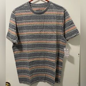 Flag & Anthem Men’s Striped Gray Coral Multicolor T-Shirt Short Sleeves Medium M